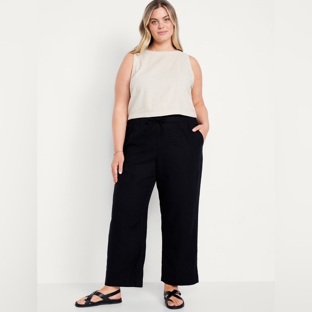 NWT! Black High-Waisted Linen-Blend Straight Pants - Multiple Sizes🔹 - Picture 7 of 10